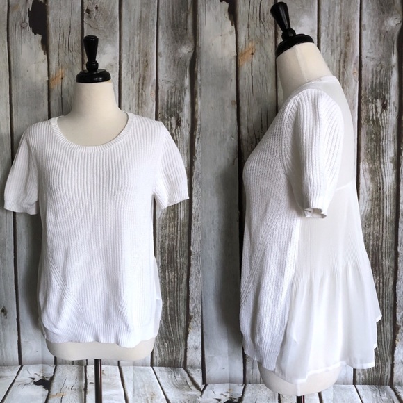 French Connection Chiffon Back Ribbed Sweater Top - Picture 1 of 4